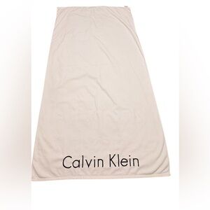 Calvin Klein White Cotton Beach Towel 64” Large Logo Terry Cloth